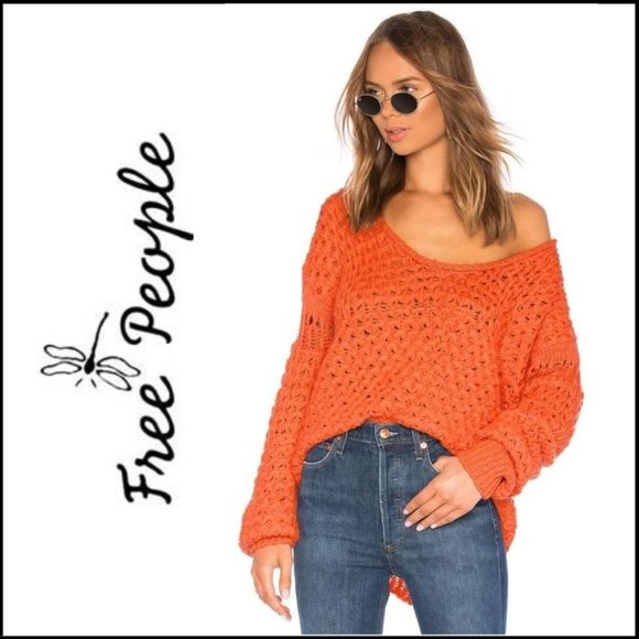 NWOT FREE PEOPLE Crashing Waves Knit Pullover in Orangy Red, XS - Picture 13 of 13